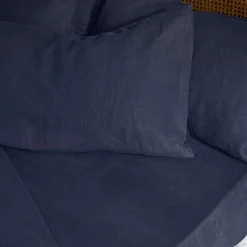 Linen Bedding|Fitted Sheets>Piglet in Bed Linen Blend Fitted Sheet Atlantic