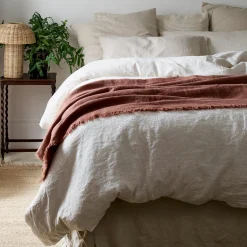 Blankets & Throws|Blankets & Throws>Piglet in Bed Linen Crinkle Throw Barley Brown