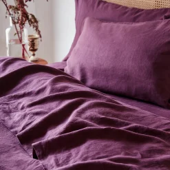 Linen Bedding|Flat Sheets>Piglet in Bed Berry 100% Linen Flat Sheet