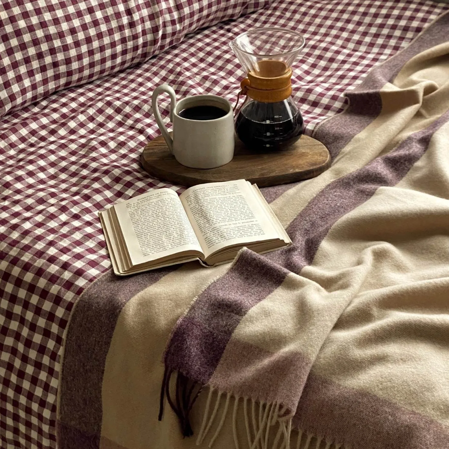 Gingham Bedding|Linen Bedding>Piglet in Bed Berry Gingham 100% Linen Flat Sheet