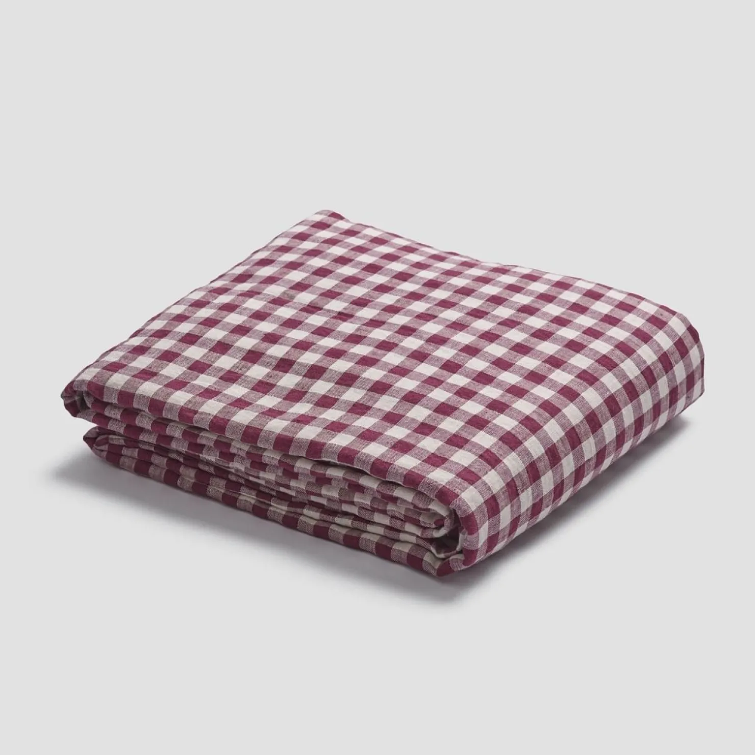 Gingham Bedding|Linen Bedding>Piglet in Bed Berry Gingham 100% Linen Flat Sheet