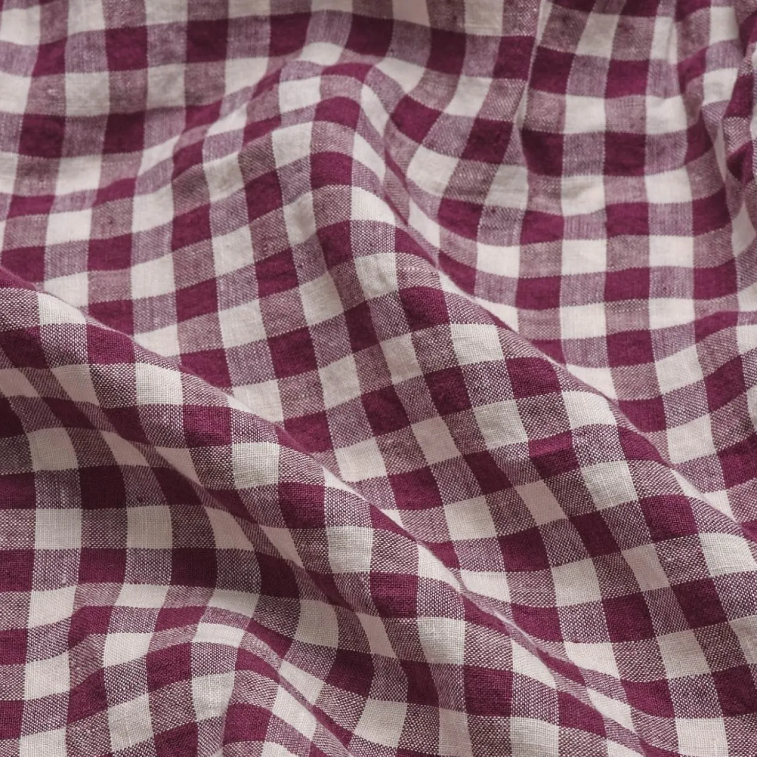 Gingham Bedding|Linen Bedding>Piglet in Bed Berry Gingham 100% Linen Flat Sheet