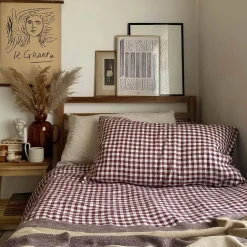 Gingham Bedding|Linen Bedding>Piglet in Bed 100% Linen Pillowcases (Pair) Berry Gingham
