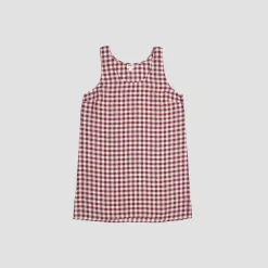 Night Dresses|Linen Pajamas>Piglet in Bed Linen Night Dress Berry Gingham