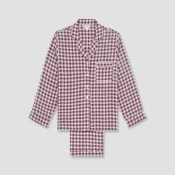 Pajama Sets|Linen Pajamas>Piglet in Bed Pajama Set Berry Gingham