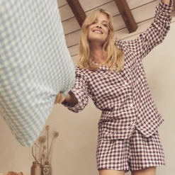 Pajama Sets|Linen Pajamas>Piglet in Bed Pajama Shorts Set Berry Gingham