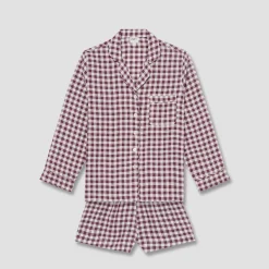 Pajama Sets|Linen Pajamas>Piglet in Bed Pajama Shorts Set Berry Gingham