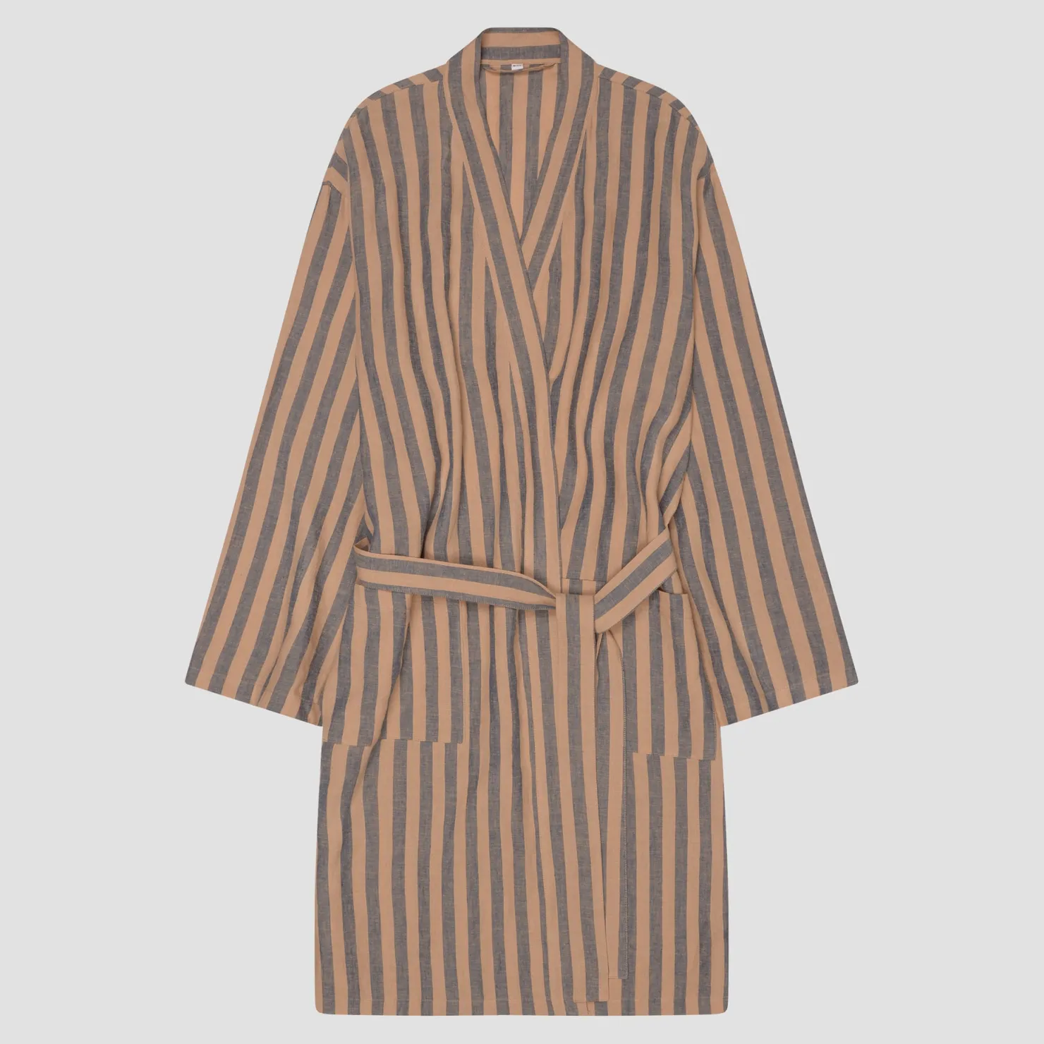 Linen Pajamas|Linen Pajamas>Piglet in Bed Blue & Porcini Striped Linen Robe