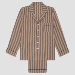 Pajama Sets|Linen Pajamas>Piglet in Bed d Linen Pajama Set Blue & Porcini Stripe