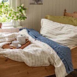 Linen Bedding|Flat Sheets>Piglet in Bed Blueberry 100% Linen Flat Sheet