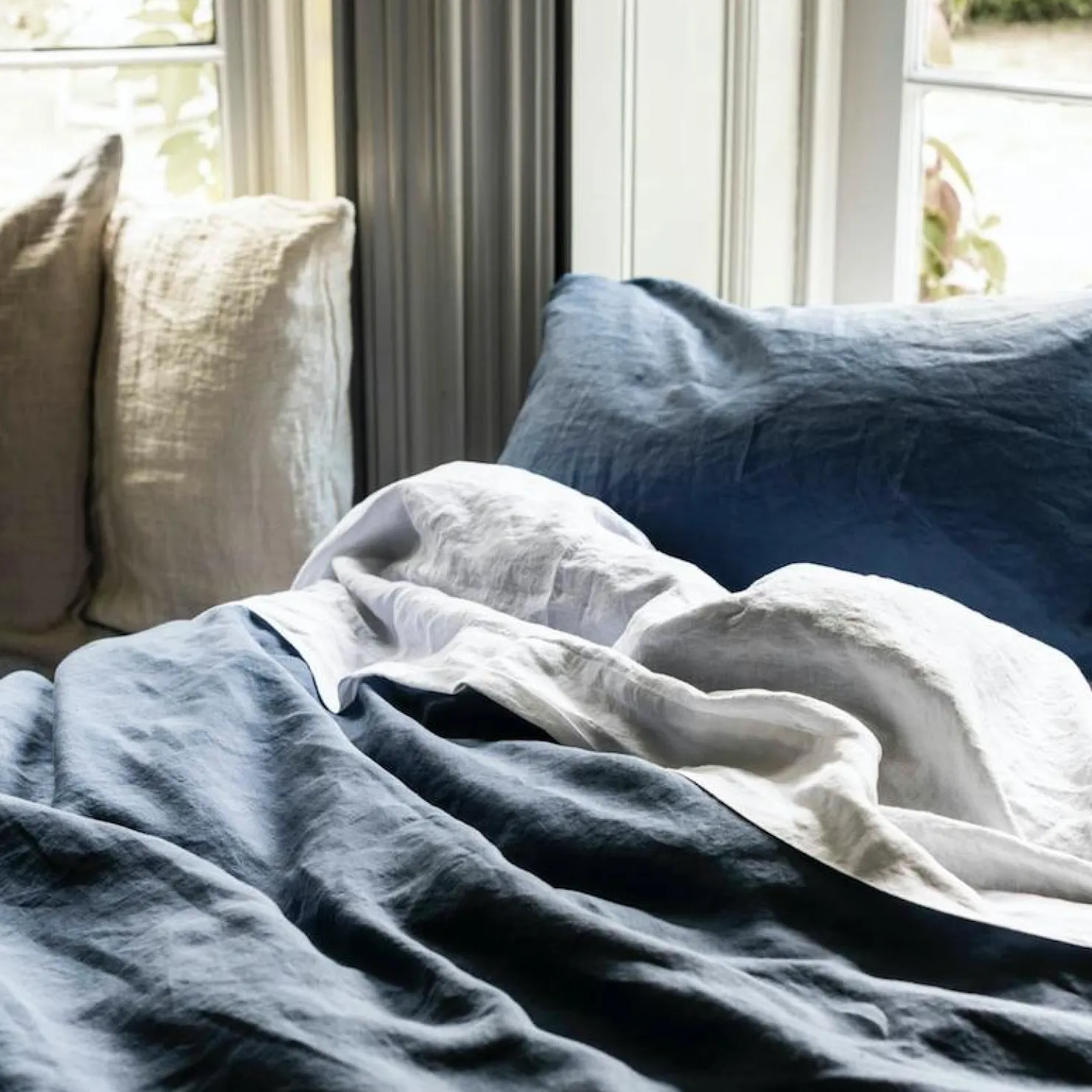 Linen Bedding|Pillowcases>Piglet in Bed 100% Linen Pillowcases (Pair) Blueberry