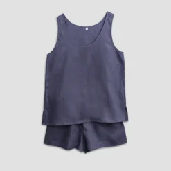 Linen Pajamas>Piglet in Bed Cami Pajama Set Blueberry