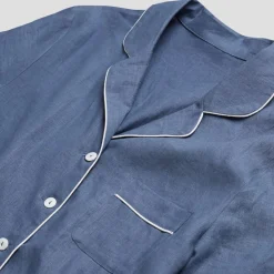 Linen Pajamas>Piglet in Bed Linen Pajama Shirt (Top Only) Blueberry