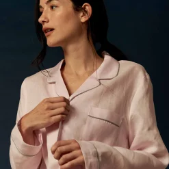 Linen Pajamas>Piglet in Bed Linen Pajama Shirt (Top Only) Blush Pink