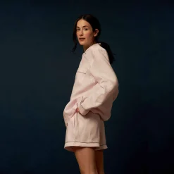 Linen Pajamas>Piglet in Bed Linen Pajama Shorts Blush Pink