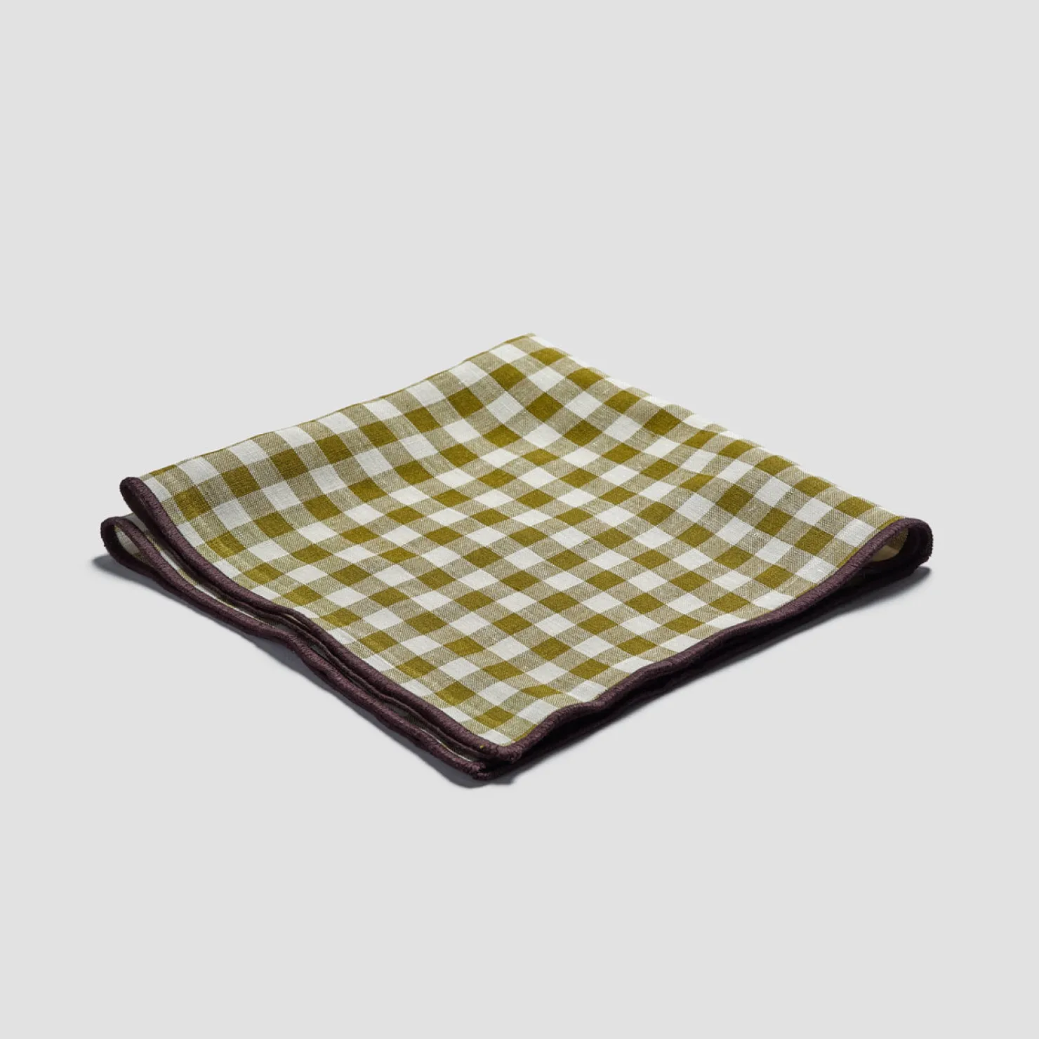 Table Linens>Piglet in Bed 100% Linen Napkins Set of 4 Botanical Green Gingham