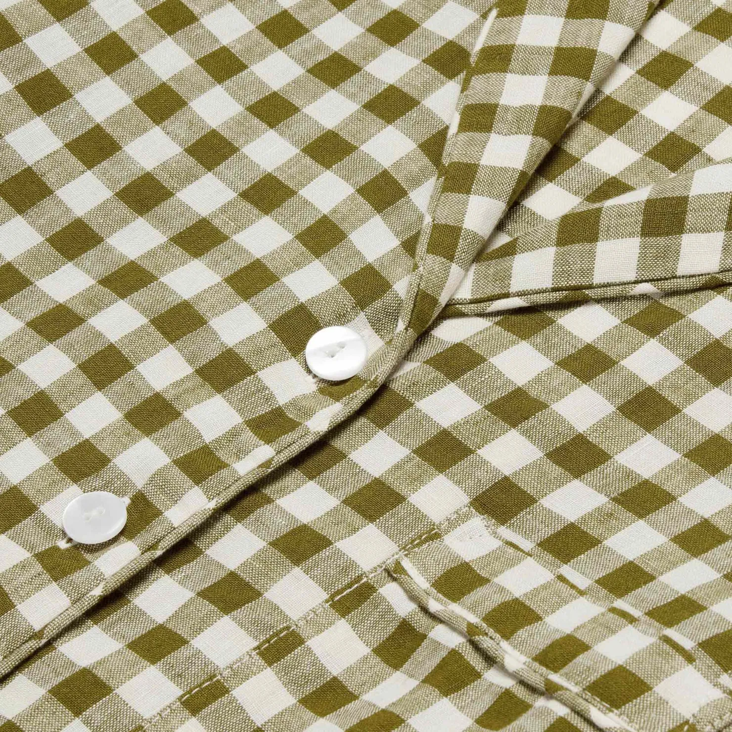 Linen Pajamas|Gingham Pajamas>Piglet in Bed Linen Pajama Shirt (Top Only) Botanical Green Gingham