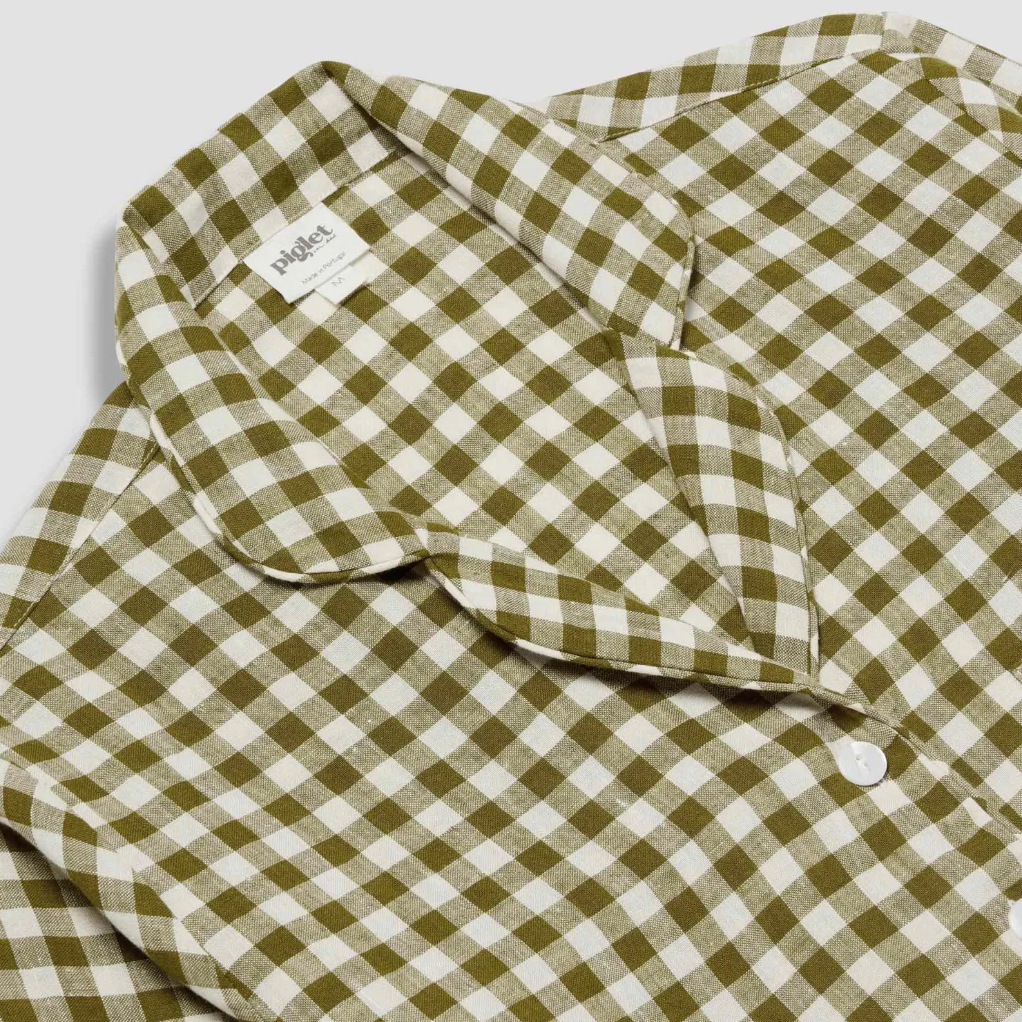 Linen Pajamas|Gingham Pajamas>Piglet in Bed Linen Pajama Shirt (Top Only) Botanical Green Gingham