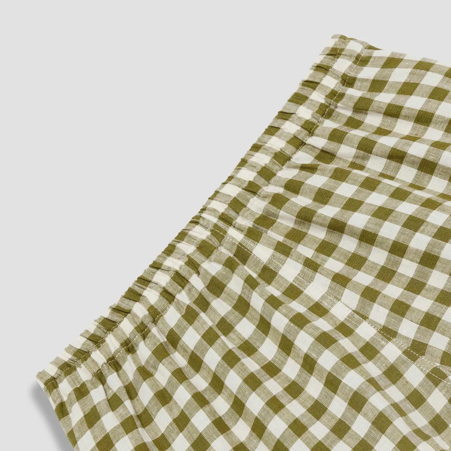 Pajama Sets|Linen Pajamas>Piglet in Bed Linen Pajama Shorts Set Botanical Green Gingham