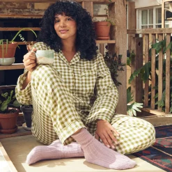 Gingham Pajamas|Linen Pajamas>Piglet in Bed Linen Pajama pants Botanical Green Gingham