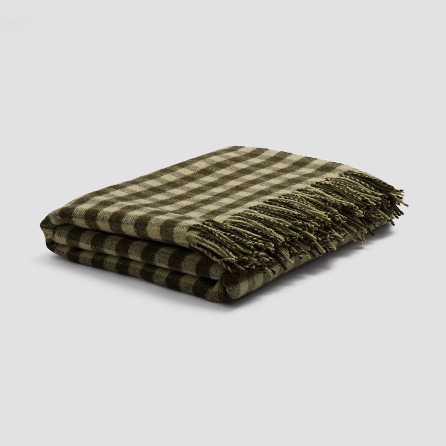 Blankets & Throws|Blankets & Throws>Piglet in Bed Botanical Green Gingham Wool Blanket