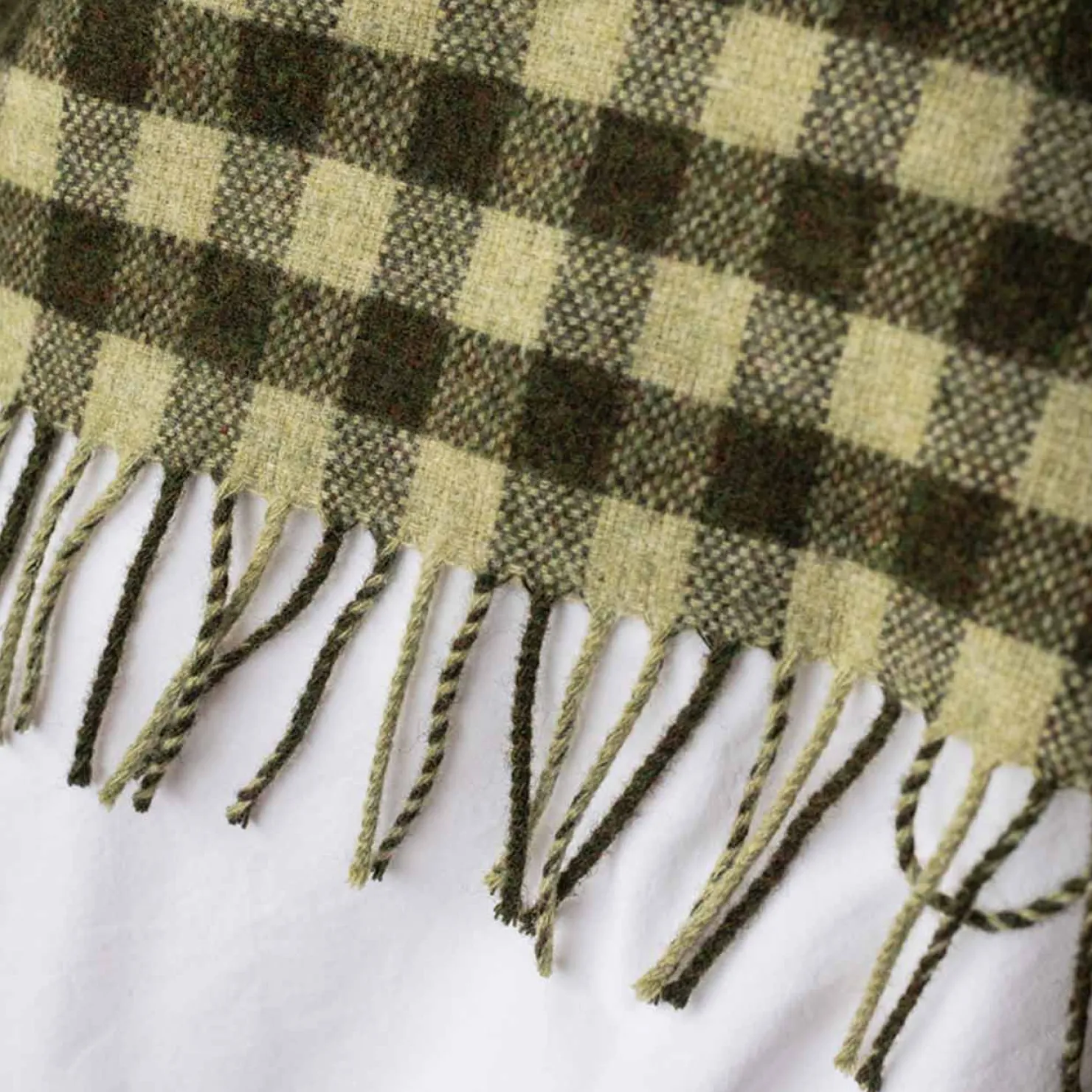 Blankets & Throws|Blankets & Throws>Piglet in Bed Botanical Green Gingham Wool Blanket