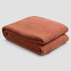 Blankets & Throws|Blankets & Throws>Piglet in Bed Waffle Cotton Throw Burnt Orange