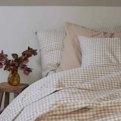 Gingham Bedding|Pillowcases>Piglet in Bed Cotton Pillowcase (Pair) Cafe au Lait Small Gingham