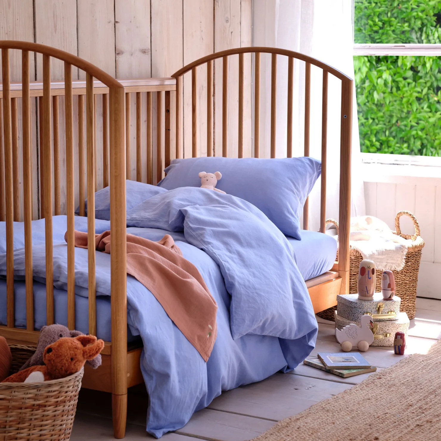 Kids Bedding|Bedding>Piglet in Bed Kids Linen Blend Bedding Set Celeste Blue