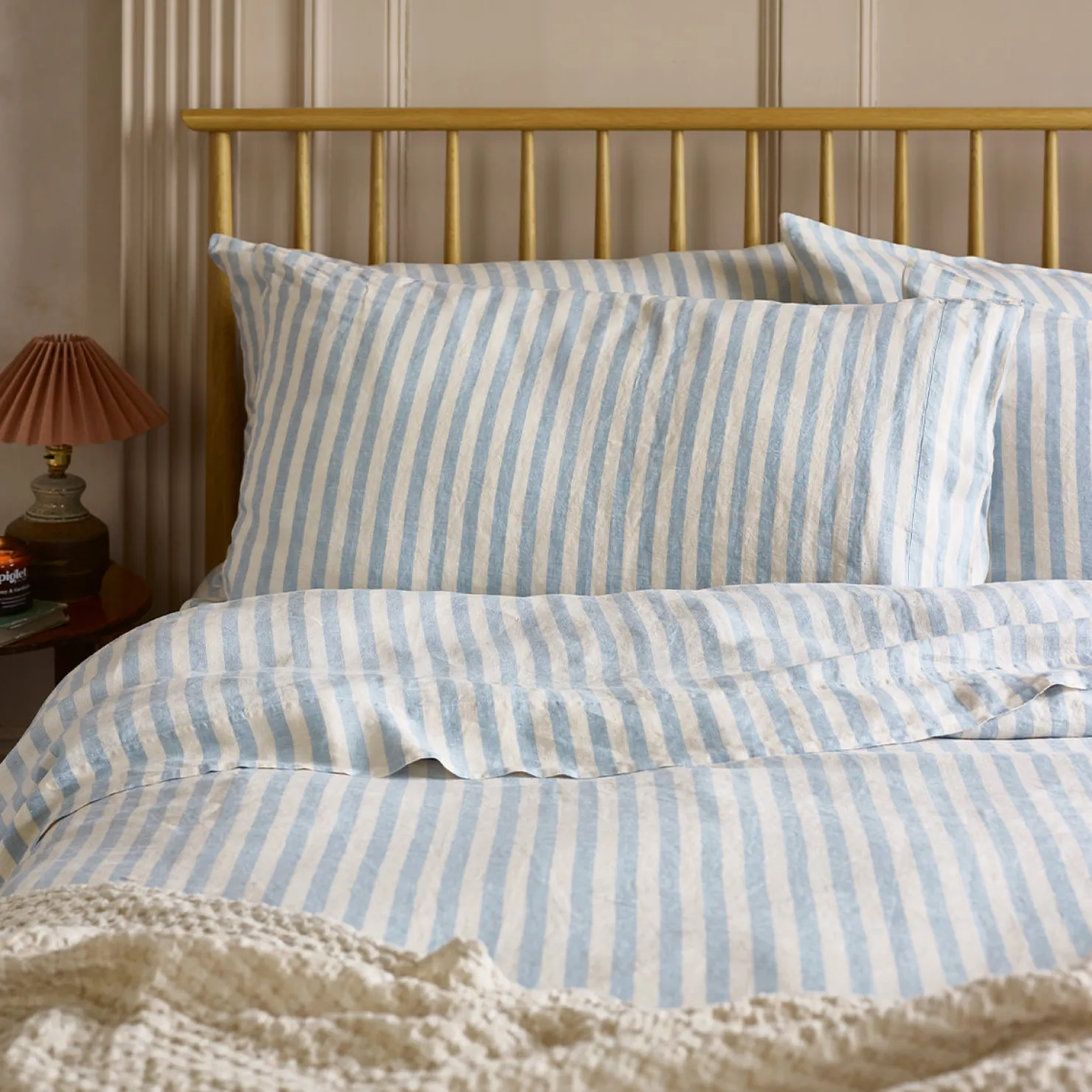 Striped Bedding|Pillowcases>Piglet in Bed 100% Linen Pillowcases (Pair) Coastal Blue Pembroke Stripe
