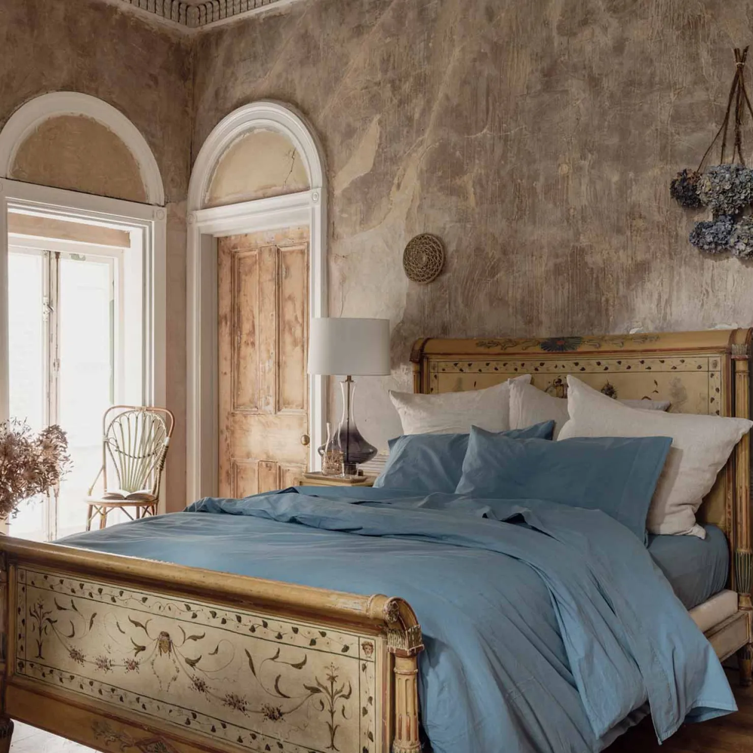 Flat Sheets>Piglet in Bed Washed Percale Cotton Flat Sheet Cove Blue