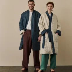 Linen Pajamas|Linen Pajamas>Piglet in Bed Linen Housecoat Deep Teal