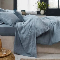 Linen Bedding|Flat Sheets>Piglet in Bed 100% Linen Flat Sheet Dusk Blue