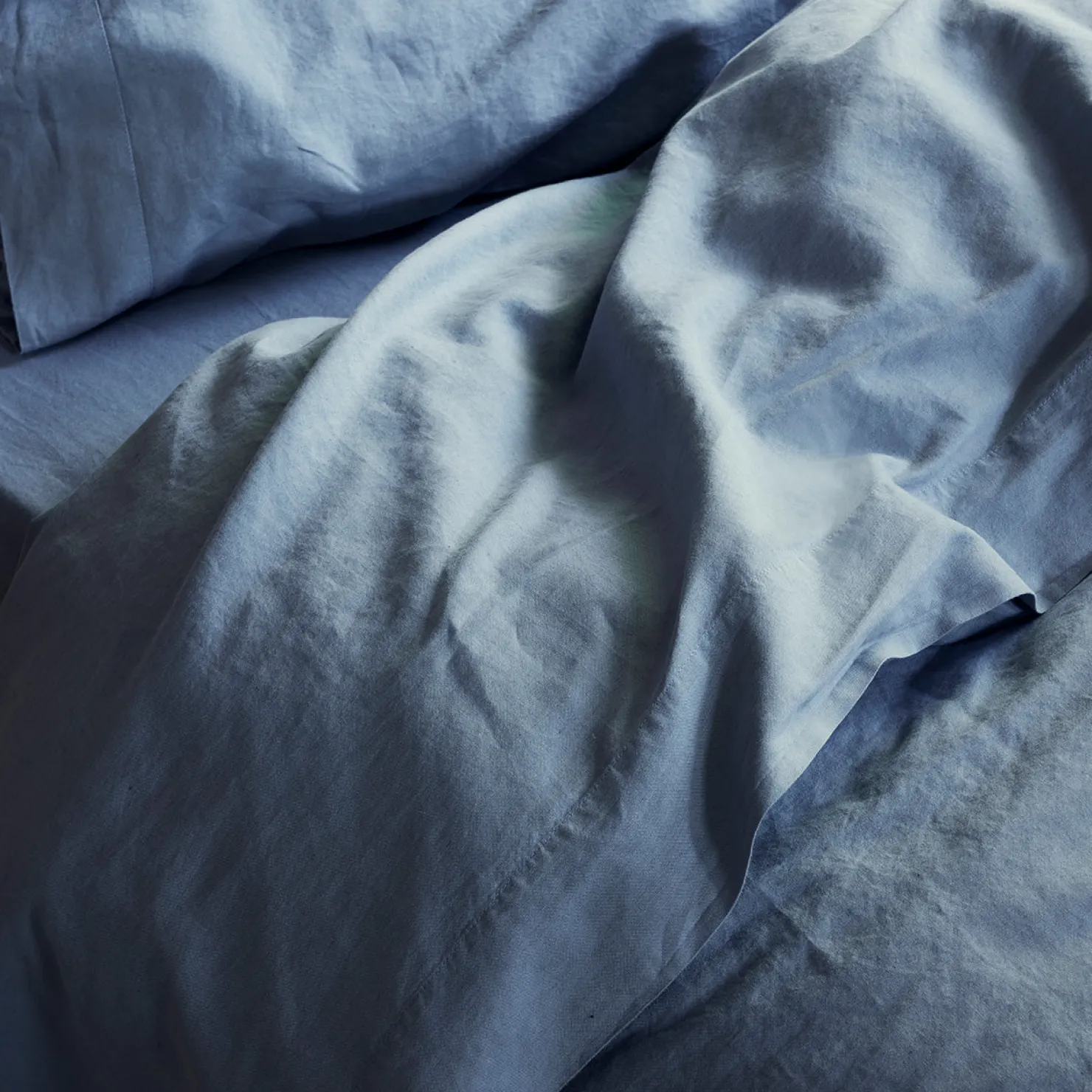 Linen Bedding|Flat Sheets>Piglet in Bed Linen Blend Flat Sheet Dusk Blue