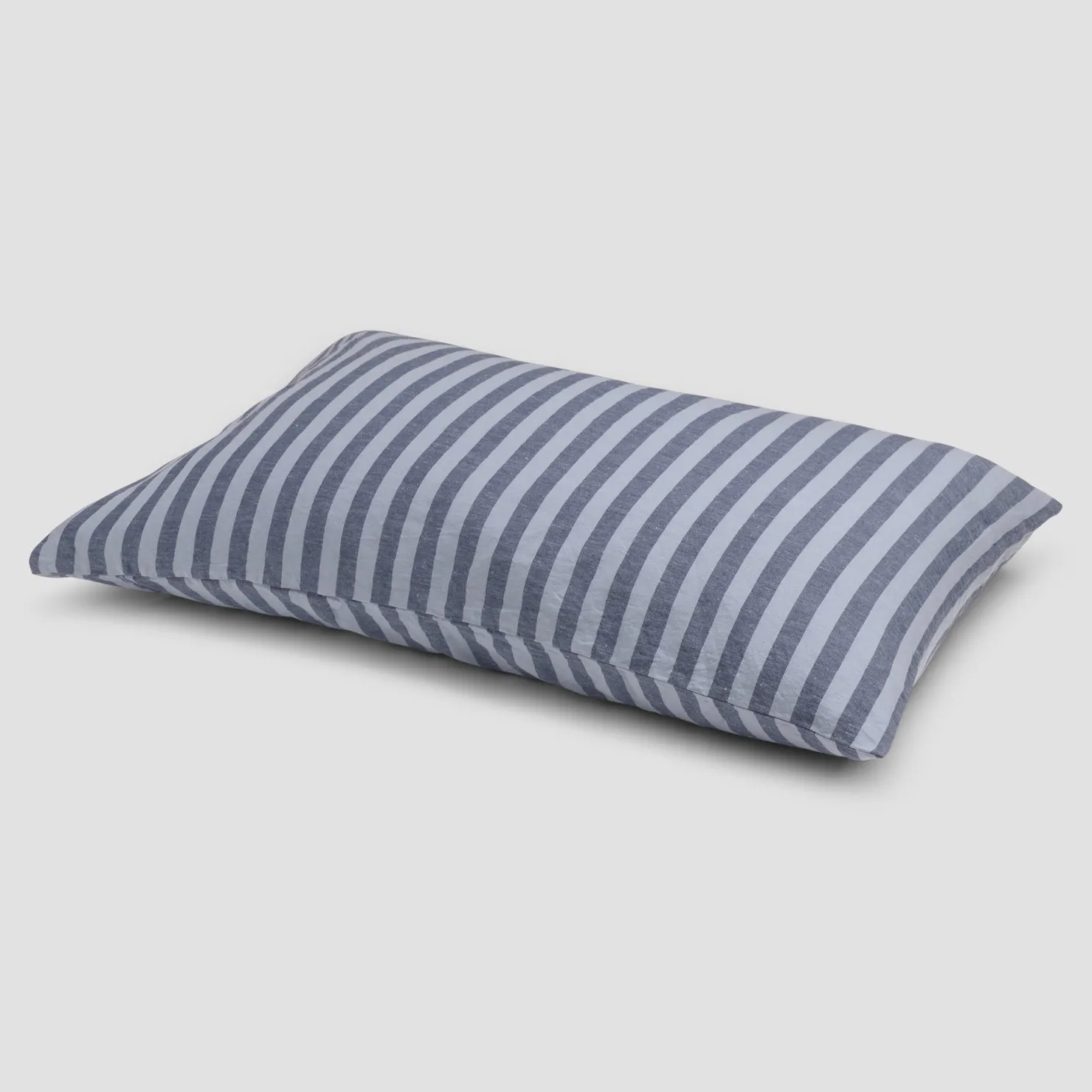 Striped Bedding|Linen Bedding>Piglet in Bed Linen Blend Pillowcases (Pair) Dusty Blue Amberley Stripe