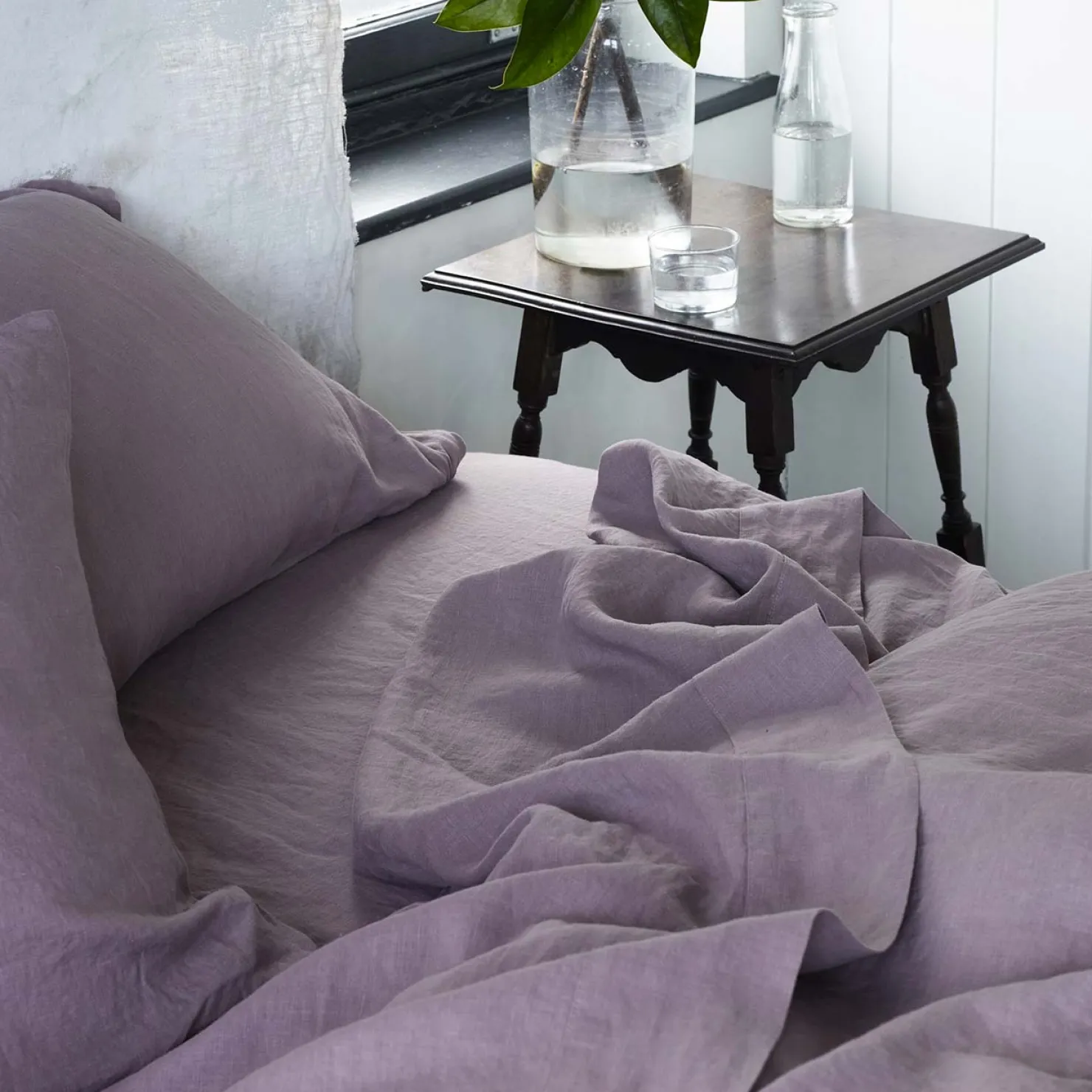 Linen Bedding|Flat Sheets>Piglet in Bed 100% Linen Flat Sheet Elderberry