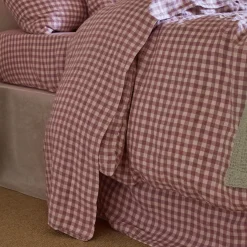 Gingham Bedding|Flat Sheets>Piglet in Bed Elderberry Gingham 100% Linen Flat Sheet