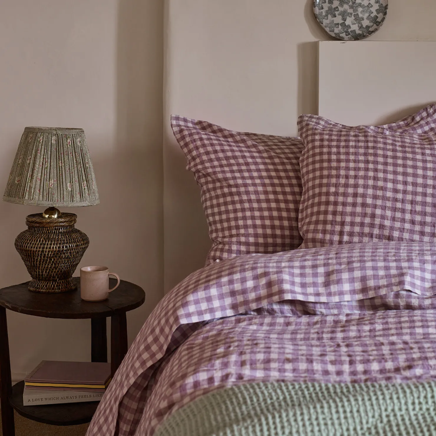 Gingham Bedding|Pillowcases>Piglet in Bed Gingham 100% Linen Pillowcases (Pair) Elderberry