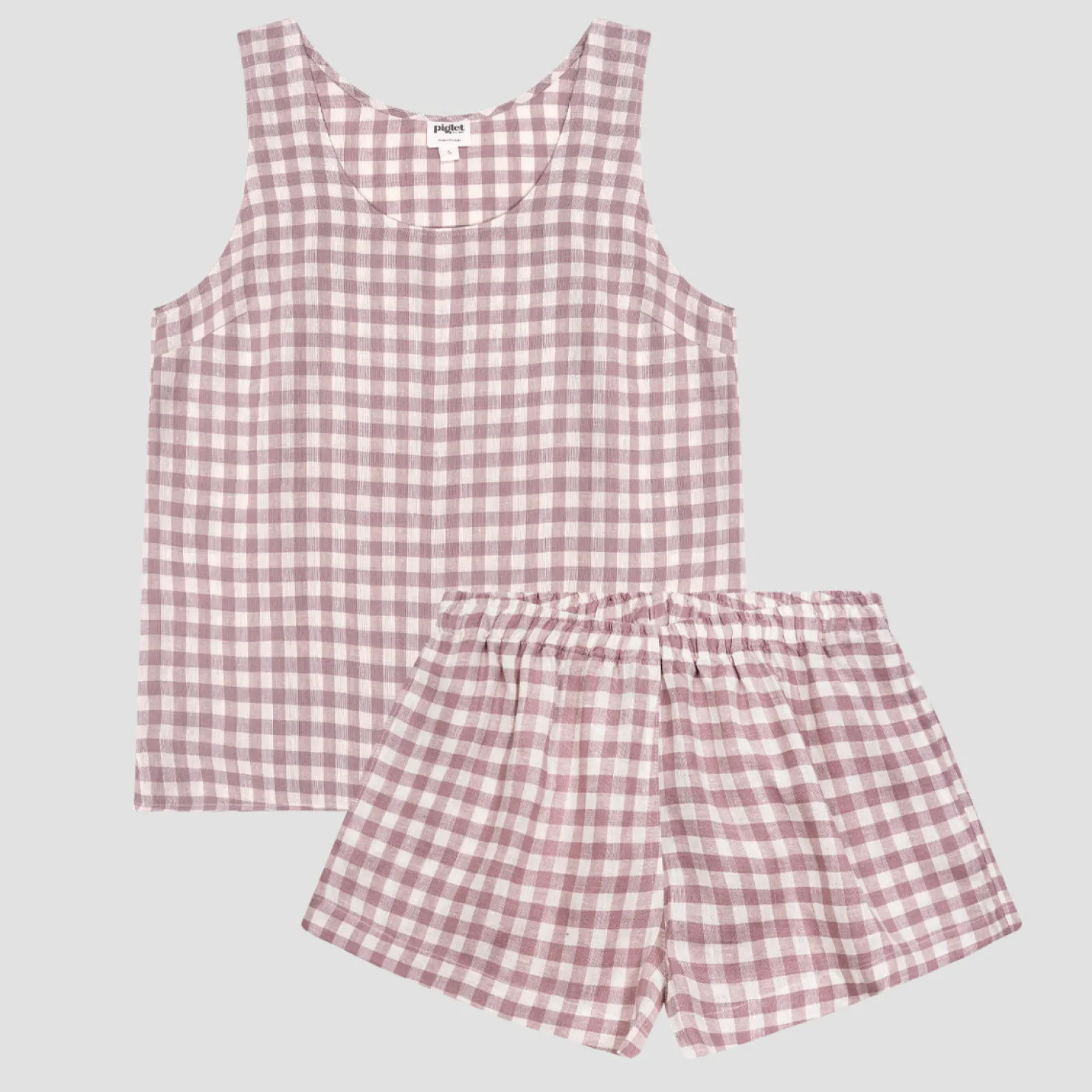 Linen Pajamas>Piglet in Bed Linen Women's Cami Set Elderberry Gingham