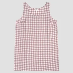 Night Dresses|Linen Pajamas>Piglet in Bed Linen Night Dress Elderberry Gingham