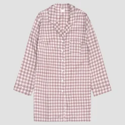 Linen Pajamas|Night Dresses>Piglet in Bed Linen Night Shirt Elderberry Gingham