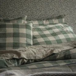 Linen Bedding|Pillowcases>Piglet in Bed Linen Blend Pillowcase (Pair) Elm Green Emsworth Plaid