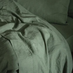 Linen Bedding|Flat Sheets>Piglet in Bed Linen Blend Flat Sheet Elm Green