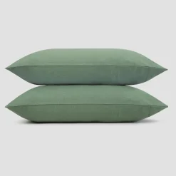 Linen Bedding|Pillowcases>Piglet in Bed Linen Blend Pillowcase (Pair) Elm Green