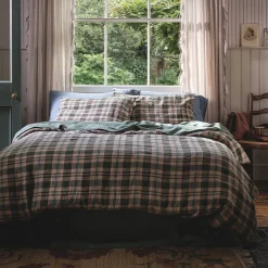 Linen Bedding|Duvet Covers>Piglet in Bed Fern Green Dallington Plaid Linen Blend Duvet Cover Fern Green Dallington Check