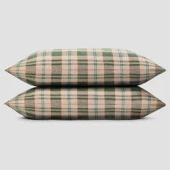 Linen Bedding|Pillowcases>Piglet in Bed Fern Green Dallington Plaid Linen Blend Pillowcase (Pair) Fern Green Dallington Check