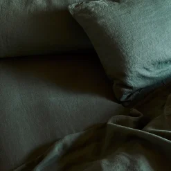 Linen Bedding|Fitted Sheets>Piglet in Bed Linen Blend Fitted Sheet Fern Green