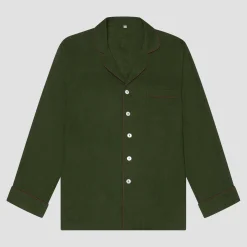Linen Pajamas>Piglet in Bed Linen Tencel Men's Pajama Shirt Fern Green