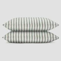 Striped Bedding|Linen Bedding>Piglet in Bed Linen Blend Pillowcase (Pair) Fern Green Pembroke Stripe