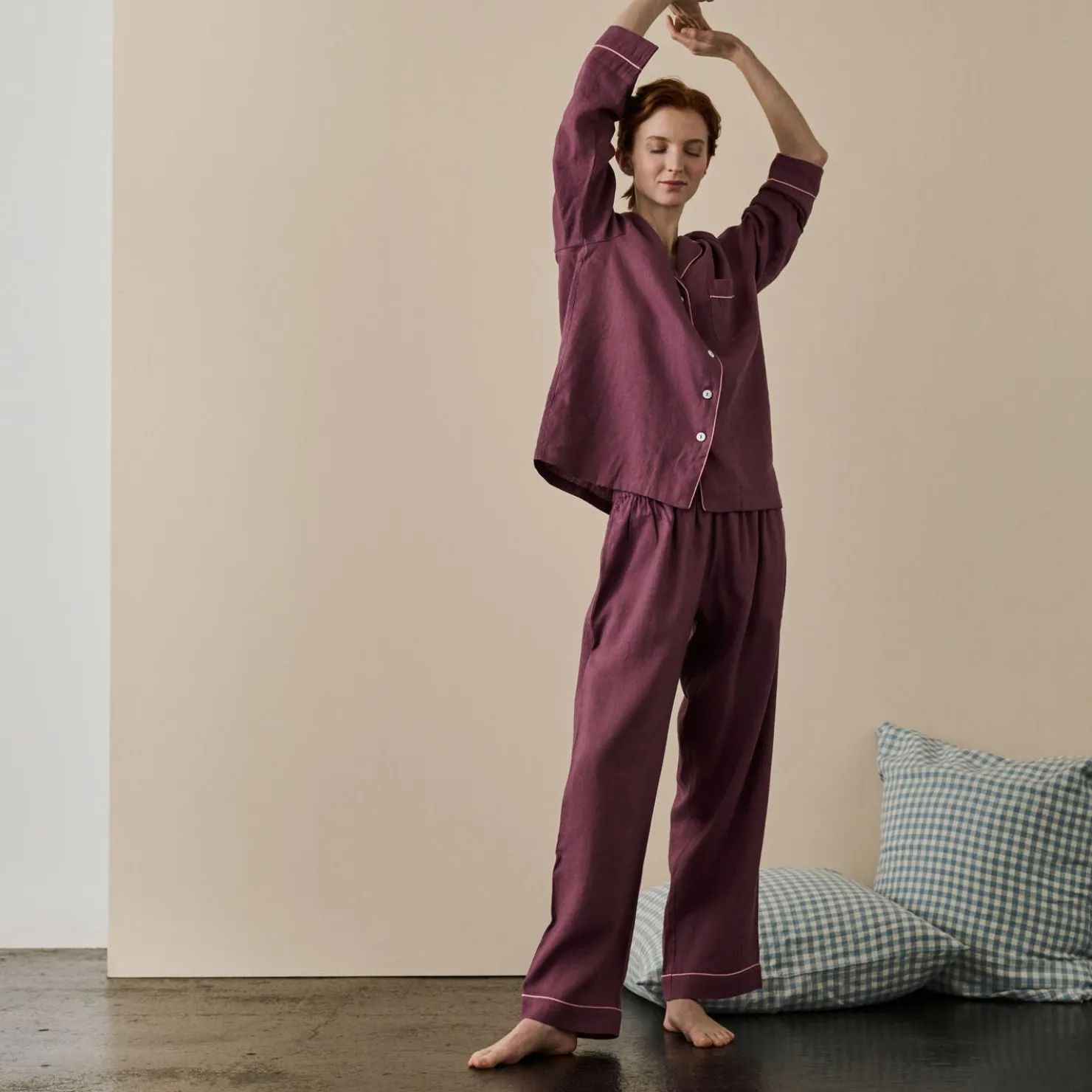 Linen Pajamas>Piglet in Bed Linen Pajama pants Fresh Fig